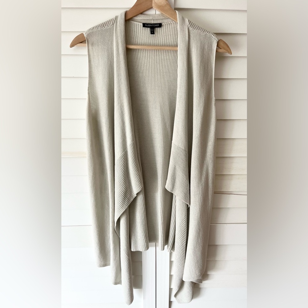 Eileen Fisher Knit Sleeveless Waterfall Front Cardigan Size Medium